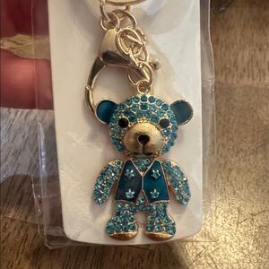 Turquoise Teddy Bear Rhinestone Keychain